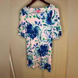 Lily Pulitzer Pink and Blue Floral Bell Sleeve Dress